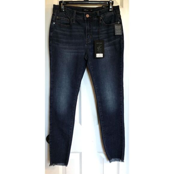 ANGRY RABBIT - L Sz 9 (29) Medium/Rise Fray/Hem Skinny Jeans in Dark Denim 👖 - Picture 4 of 16